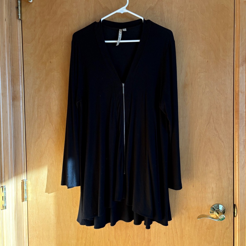 Comfy USA Black Zipper Front Cardigan‎ Duster Long Sleeve XL